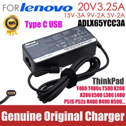 Original 65W 20V 3.25A Type C AC Adapter Laptop Charger for Lenovo ThinkPad T480 T480s T580 X280 X380 E580 L380 L480 15V-3A