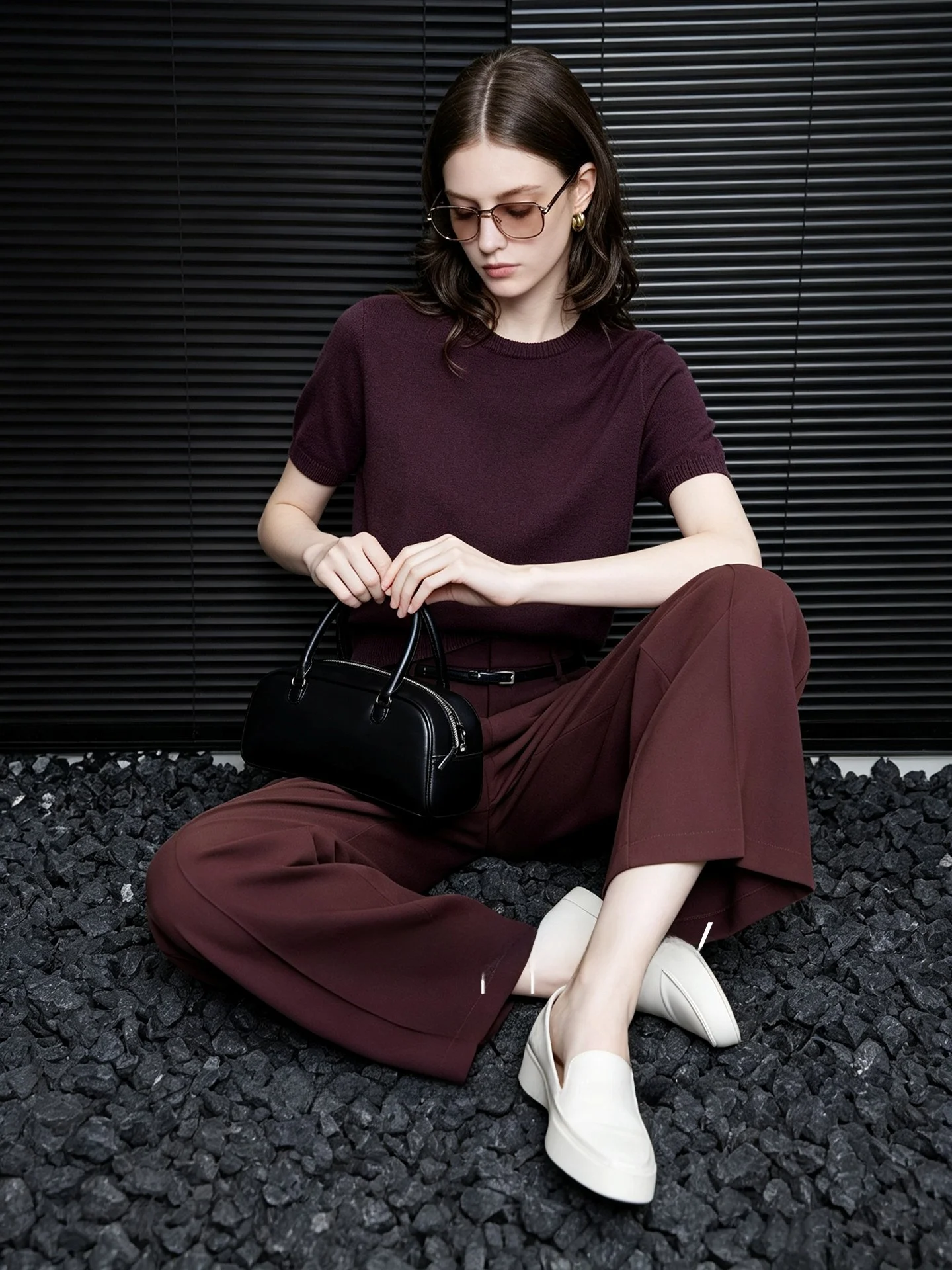 Huaappuw Fashionable Drapey Casual Pants High Waist Straight Leg Red Color Slim Fit Autumn New Arrival Ladies' Wool Blend Tro...