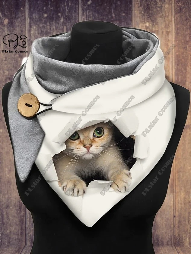 3D printed animal series cute kitten funny pattern female warm shawl spring and winter small triangle scarf M-1