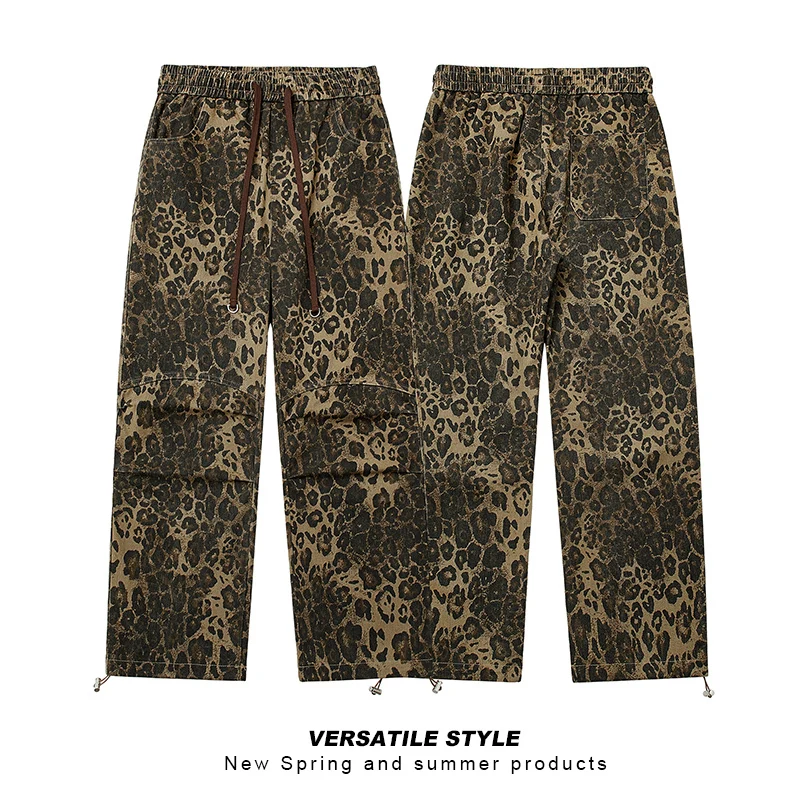 Leopard Printed Brown Cargo Pants Men Work Wear Men's Cargo Pants Street Men's Workwear 2024 Autumn New