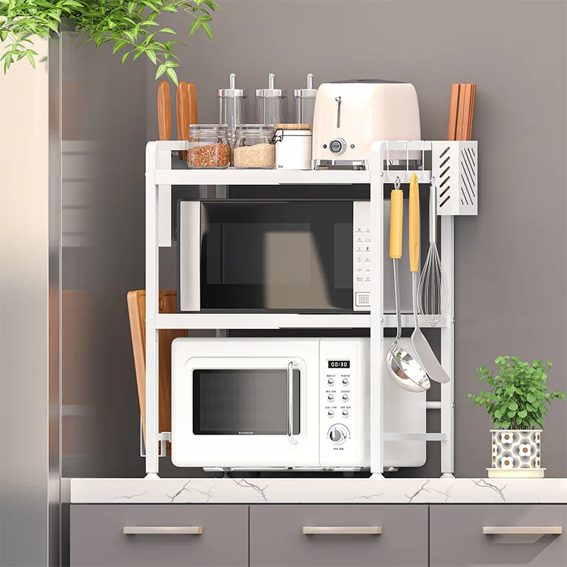 Multi-functional Kitchen shelf Microwave oven rack Floor-to-ceiling retractable three-layer kitchen storage shelf