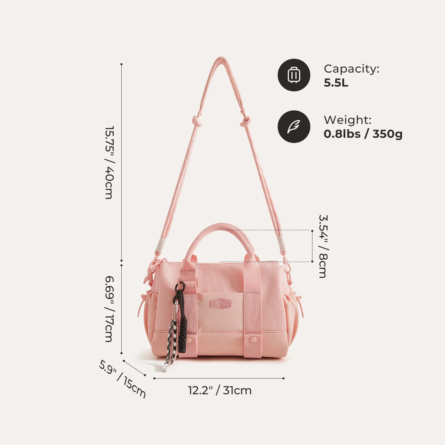 BAGSMART Boston-Tasche für Damen, Mini-Reisetasche, Schulter-Crossbody-Tasche, wasserdicht, mit Nassfach, für Fitnessstudio, Reisen, Alltag, Strand, Weekender – Detail 22