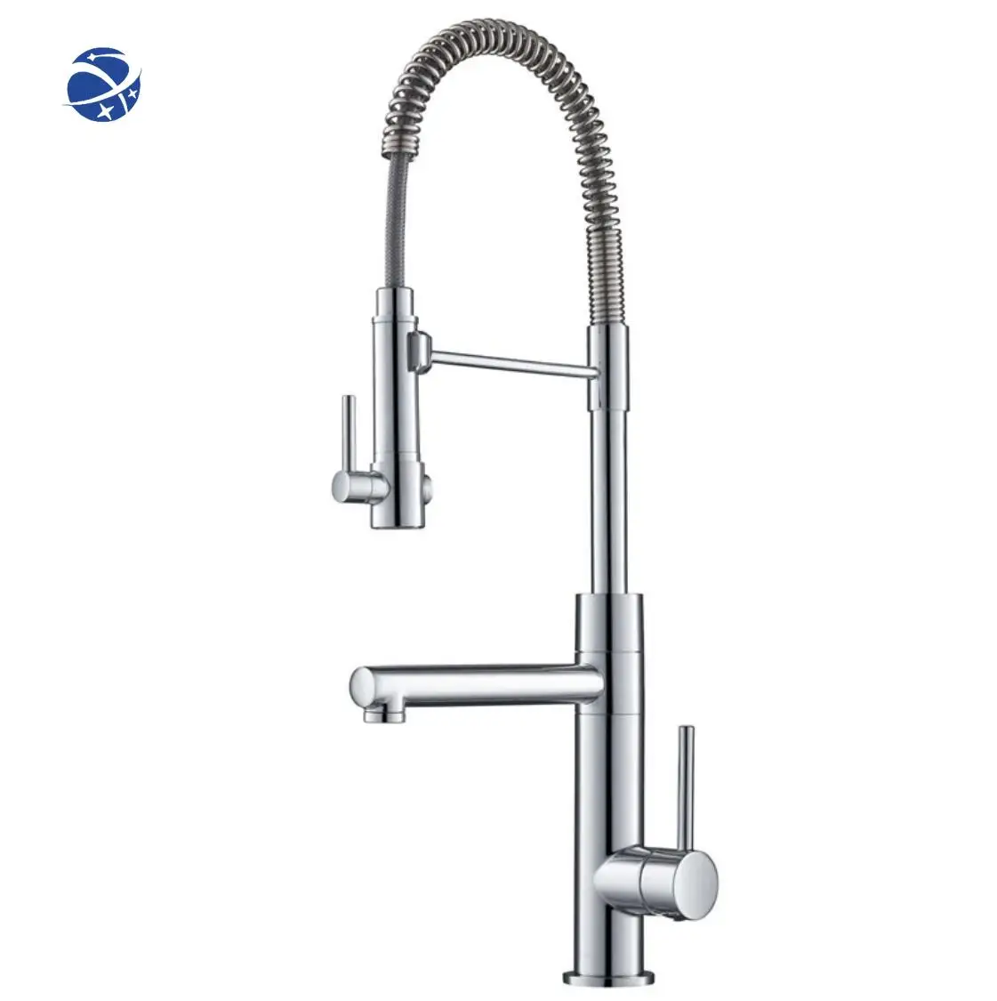 

YYHC Modern Design 2-Function Commercial Style Pre-Rinse Kitchen Faucet with Pull-Down Spring Spout and Pot Filler