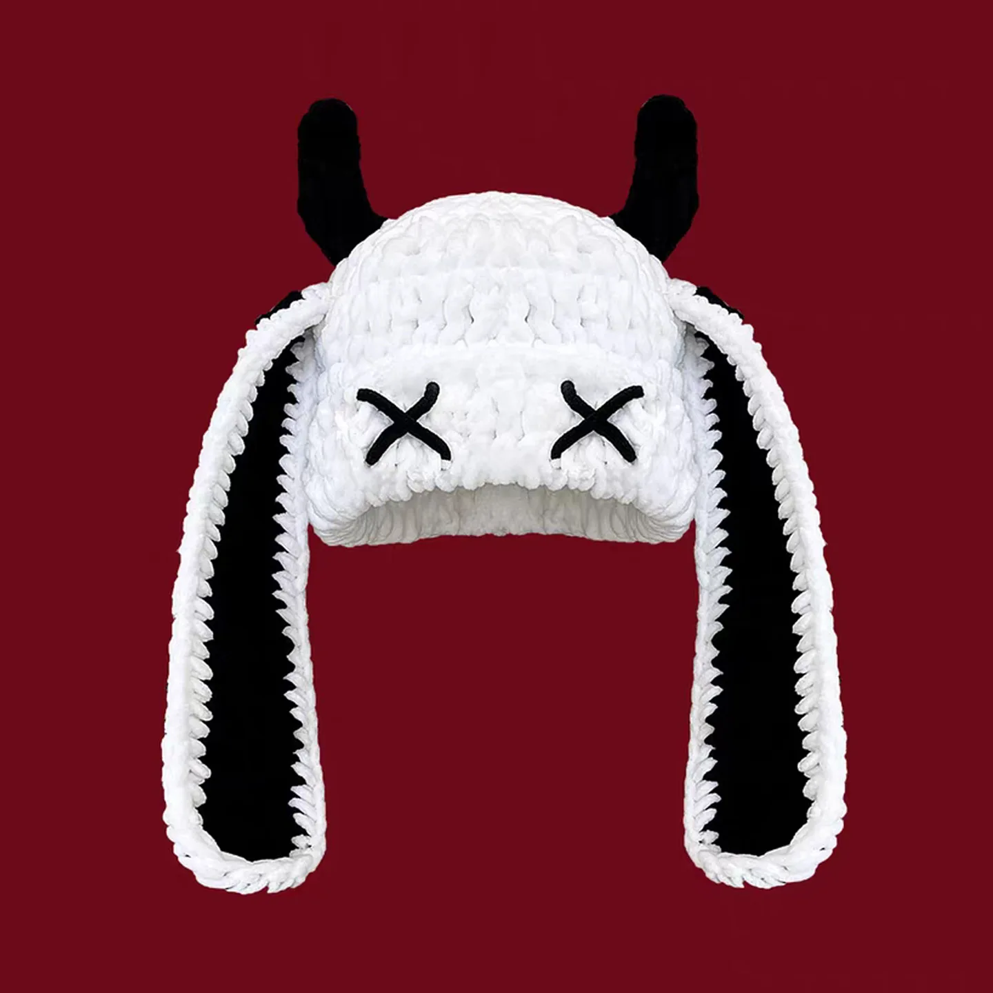 Carino divertente piccolo diavolo orecchie lunghe berretto lavorato a maglia cappello da donna autunno inverno caldo protezione per le orecchie cappello di lana pullover in corno fatto a mano