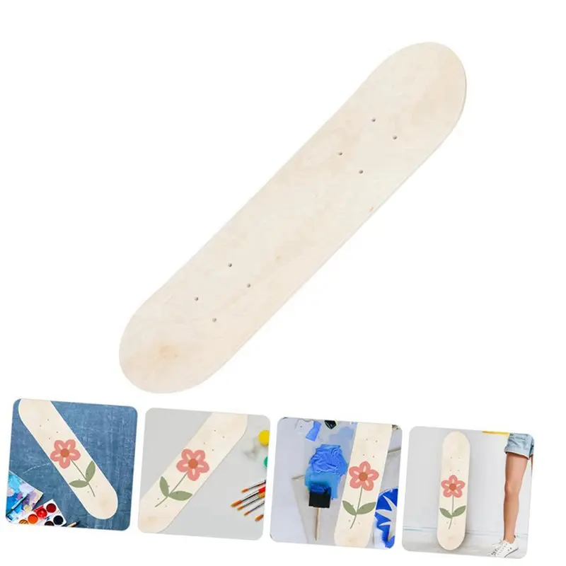 B05C-3X Kids Skateboard DIY Painting Wooden Longboard Outdoor Sports Trick Skateboard(No Wheel)