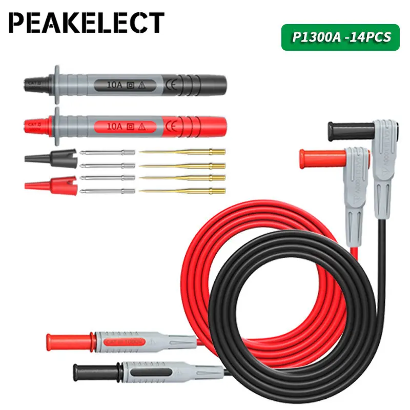 

Peakelect P1300A 14PCS 4mm Banana Plug Multimeter Test Leads Kit + Test Probe Pens + 8pcs Replaceable Test Needles Pins Set