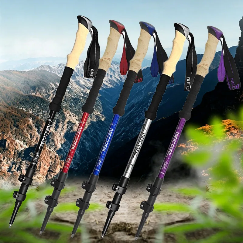 2PCS 알루미늄 하이킹 스틱 텔레스코핑 트레킹 폴 초경량 휴대용 등산 워킹 스틱 등산용