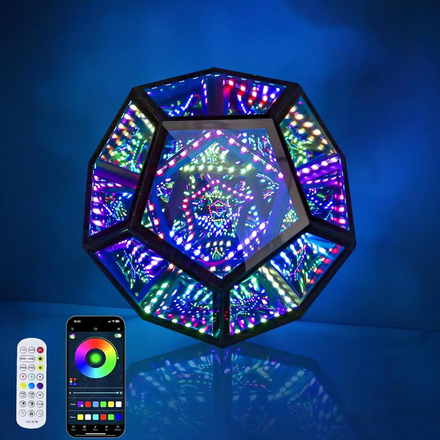 Dreamy Geometric Space LED Night Light Creative Color Home Decor Birthday Gifts Infinity Dodecahedron Mirror Art Light