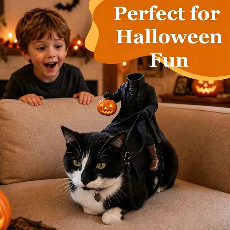 Halloween Party Pet Headless Horseman Pet Costume Spooky 3D Horse Riding Illusion Realistic Dark Rider Cosplay Outfit for Photos