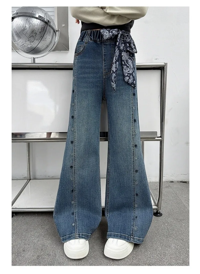Mädchen-Schlaghosen UNITIM Herbst 4-14 Jahre Kinder-Jeans Skinny Freizeithosen für junge Mädchen und Teenager Mädchen Denim-Hosen – Detail 15