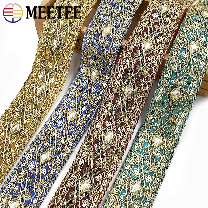43mm Stickerei-Spitzenbänder Ethnische Pailletten-Bänder Tanzkleid-Dekoration Gurtband DIY Nähzubehör