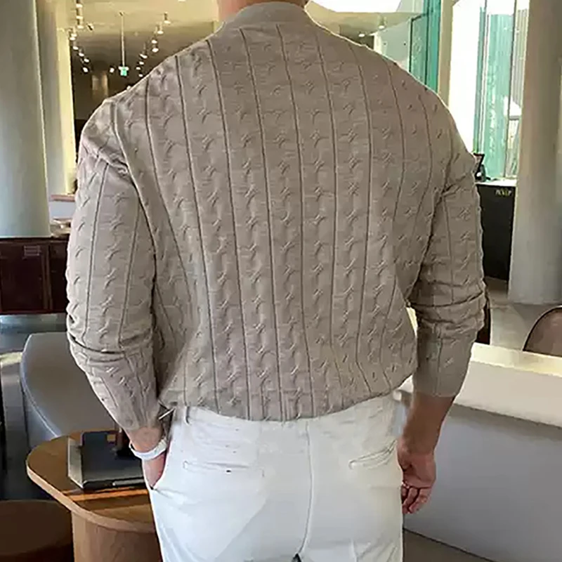 Classic Knitted Shirts Men Cardigan Spring Long Sleeve Slim Tops Vintage Buttoned V Neck Shirt Old Money Aesthetic Mens Clothing