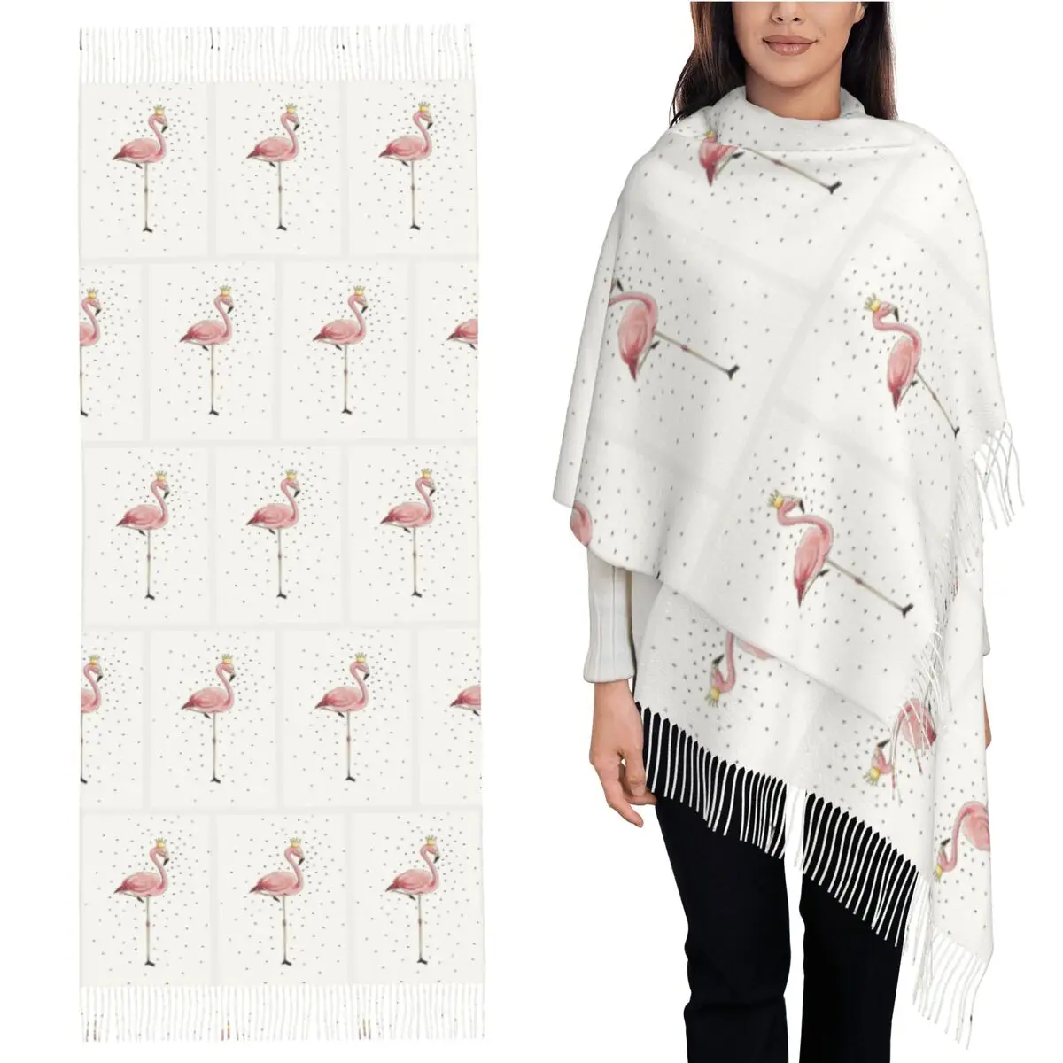 

Фламинго Кактус Тропический резиновый шарф Шарфы с кисточками для женщин Мягкие теплые шали и накидки Длинная осенне-зимняя шаль