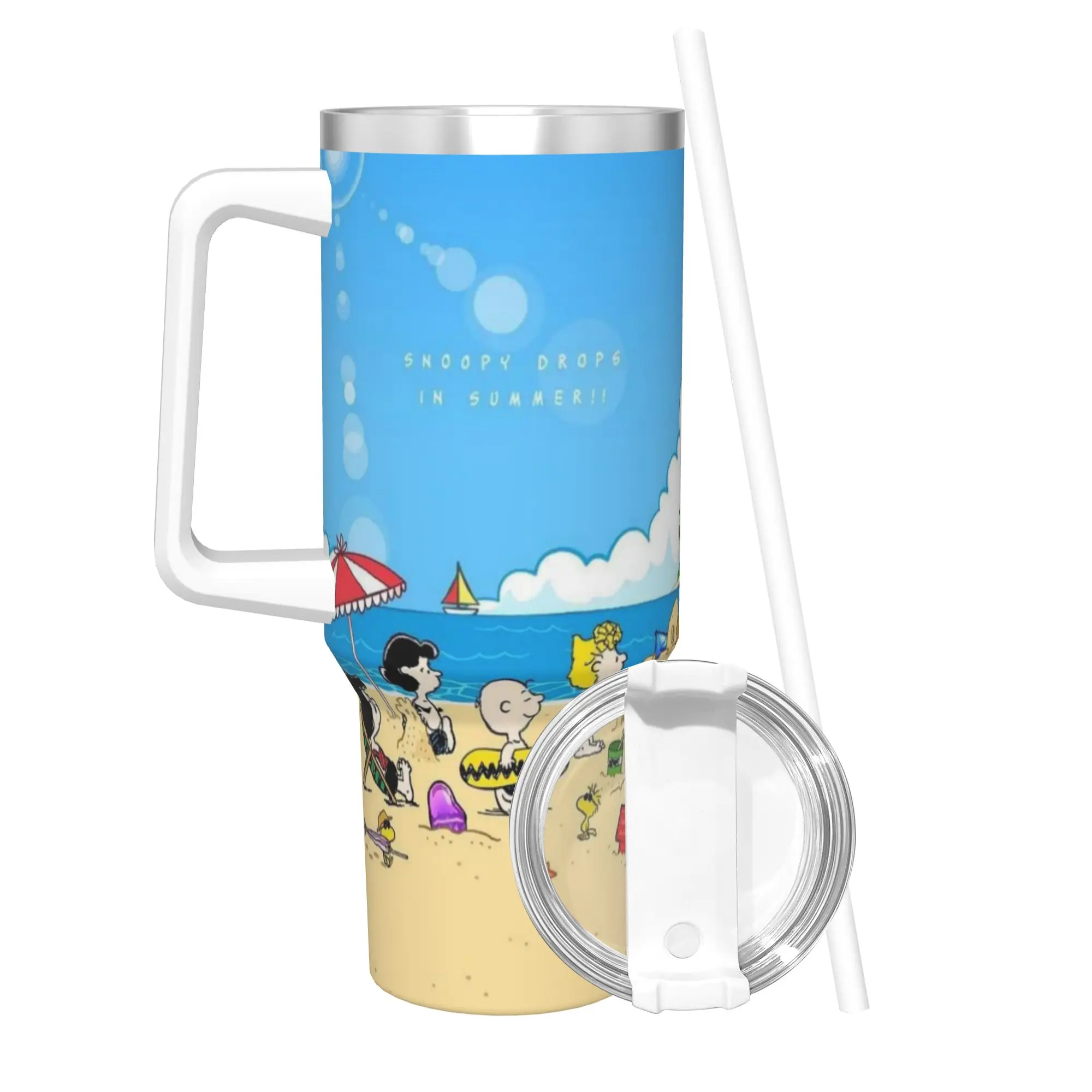 

Snoopy Peanuts cartoon dog Tumbler Vacuum Insulated Thermal Cup with Lid Straw Office Home Mugs Water Bottle 40oz