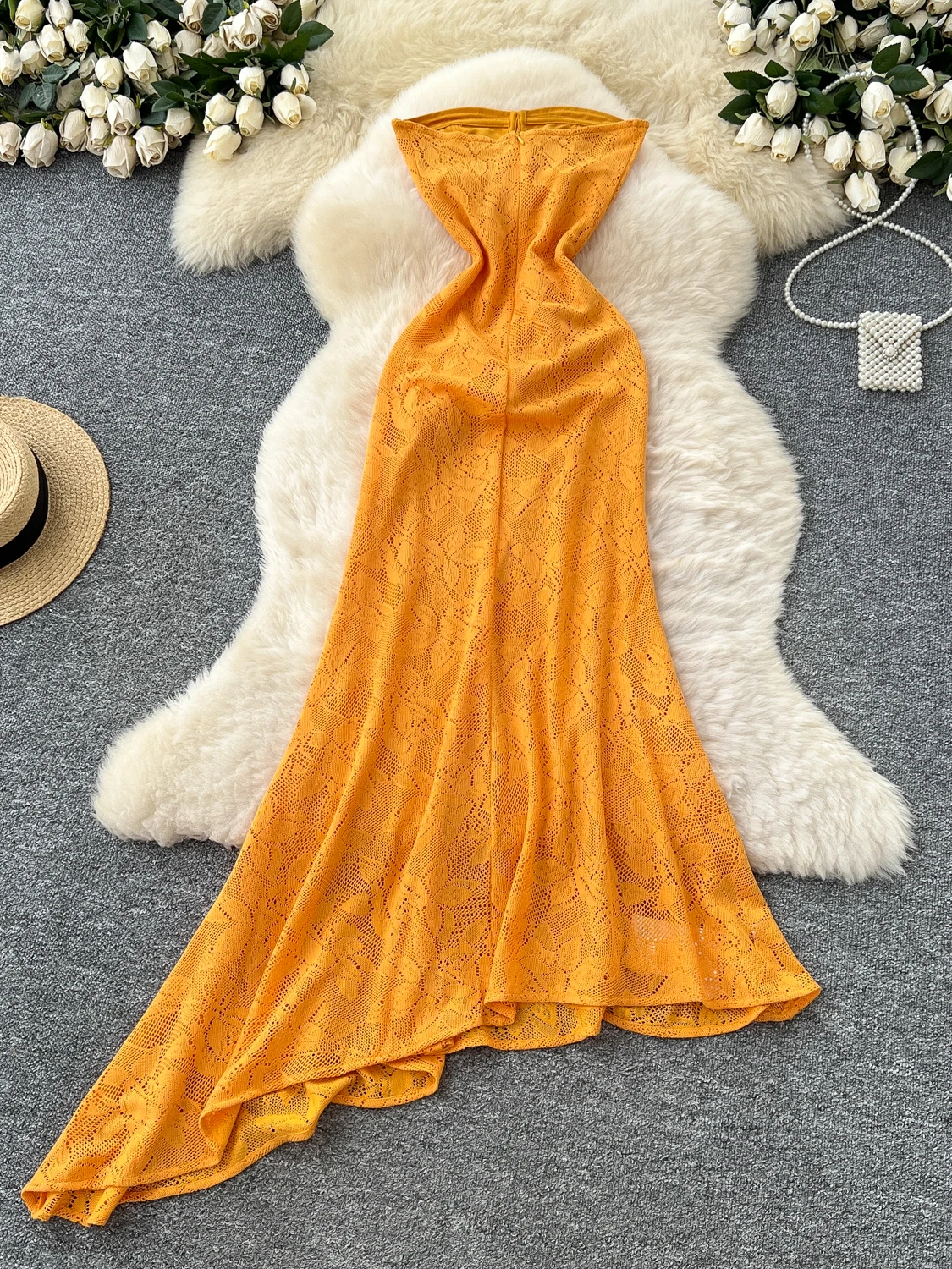 Ele été longue Dr femmes bretelles Tulle jupe taille haute a-ligne robe irrégulière belle queue drapée coréenne Sle