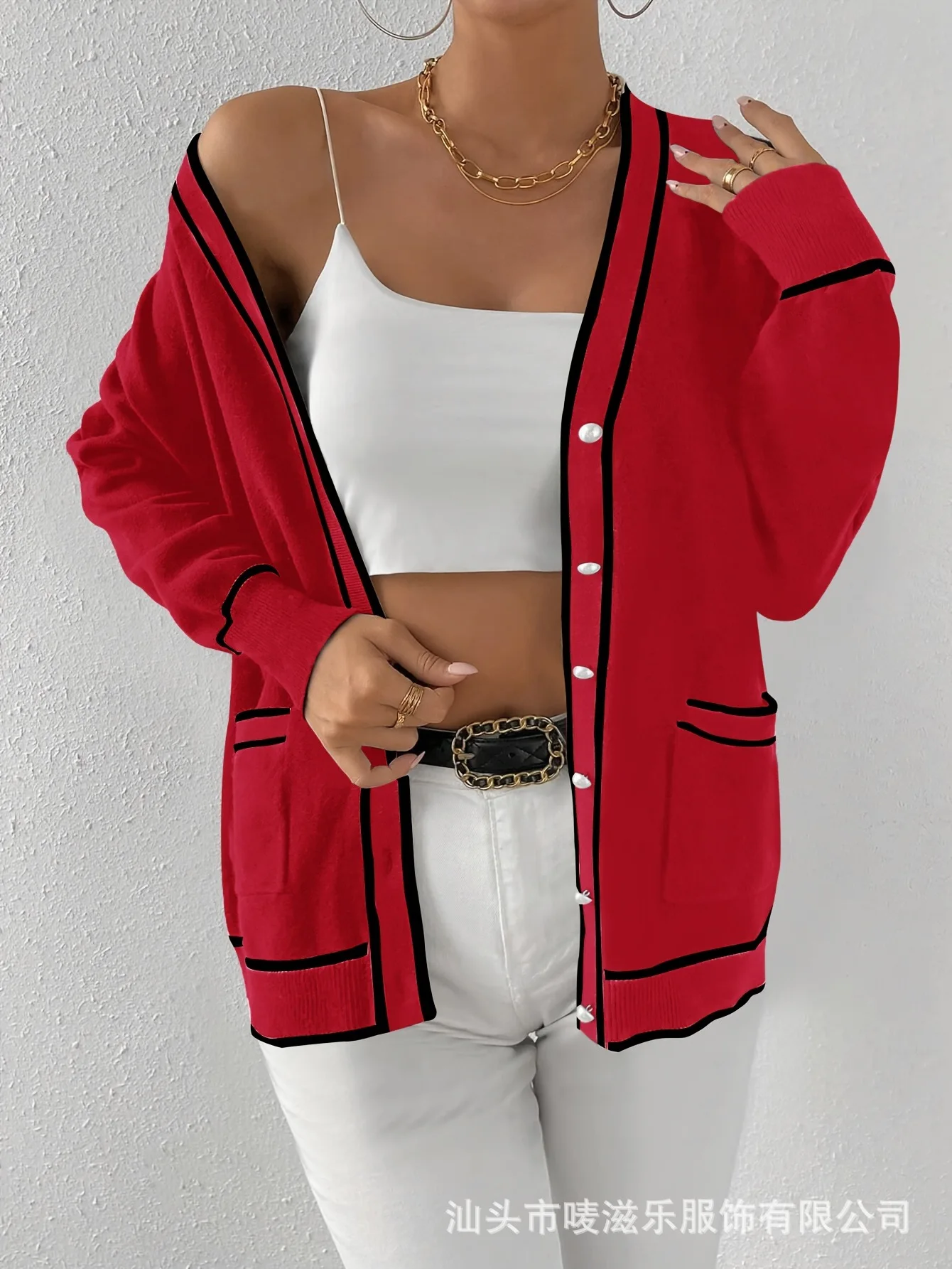 브이넥 여성 스웨터 루즈 니트 재킷, 캐주얼 솔리드 컬러 포켓 장착 긴 소매 가디건 의류 가을 여성 솔리드 탑스