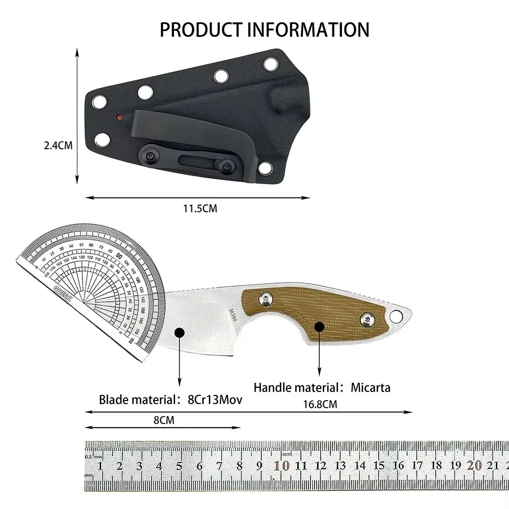 EDC Wilderness Survival Multi-function Straight Knife Outdoor Camping Knife Hunting Self-defense Utility Tools Micarta Handle