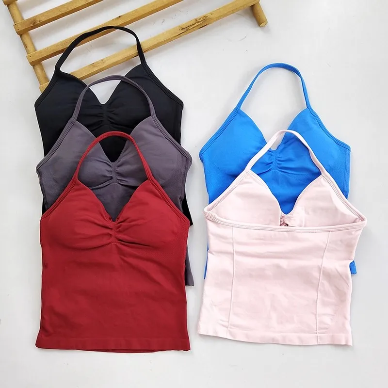 

Yoga Top Sports Yoga Vest Underwear Women's Fitness Top Gym Beautiful Back Bra Running Built-in Bra Workout Halter Strap Top
