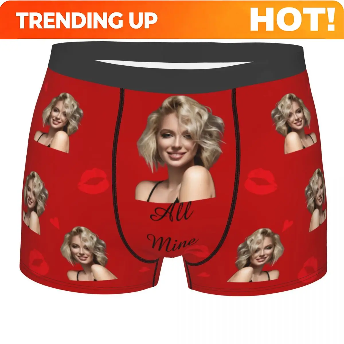 Men's Valentine's Day Gifts Custom Photo Boxer Shorts Panties Mid Waist Underwear Customized Print Male Novelty Long Underpants