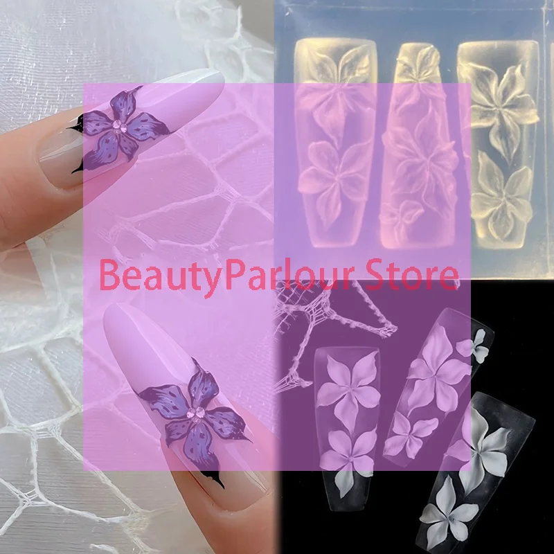 

1PCS Nail Art Mold 3D Carving Curved Lily Flower Transparent Nail Art Decorations DIY Silicone Template