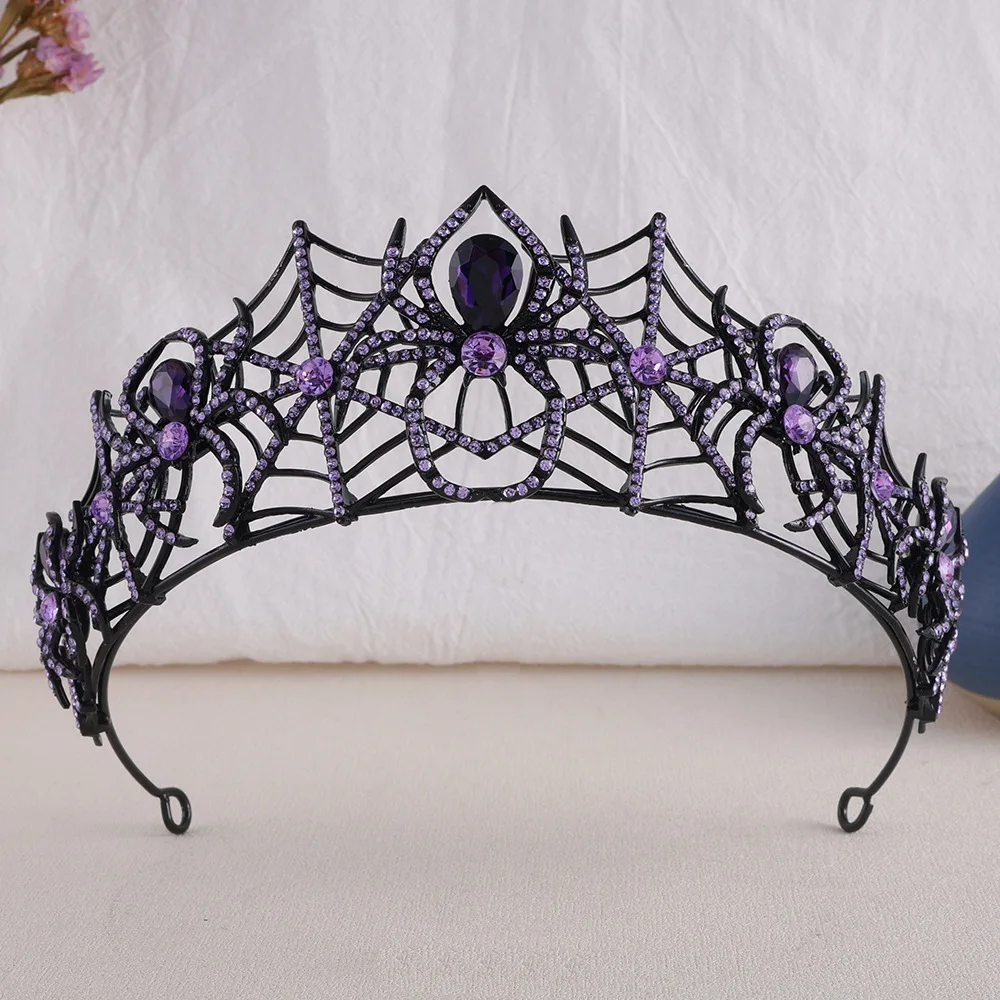 KMVEXO Vintage Purple Black Spider Crystal Crowns for Women Girl Tiaras Headband Halloween Carnival Party Hair Dress Jewelry