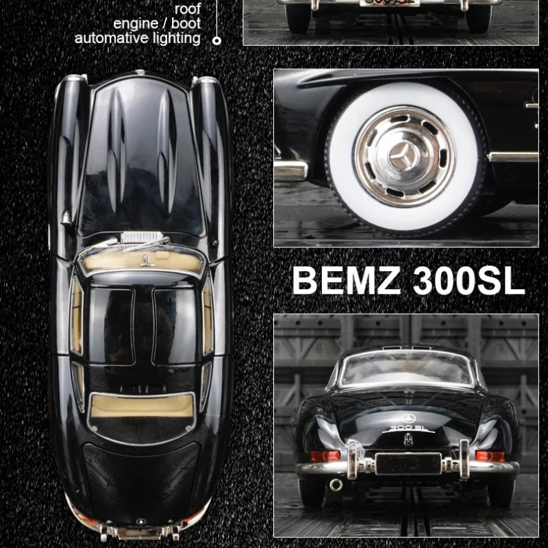 1:24 Retro 300SL Oldtimer Legierung Modellauto Desktop Ornament zurückziehen Spielzeugauto Box Geschenk