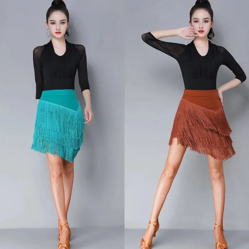 

Adult Latin Dance Skirt Practice Suit Tassel Skirt Performance Clothing for Square Dance Cetitions And ows