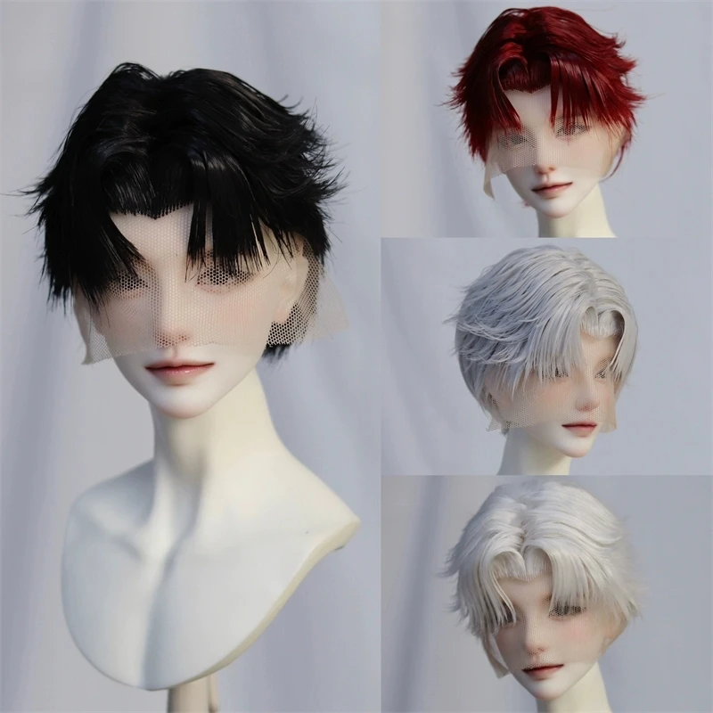 

In Stock 1/3 High-temperature Silk Hand-crocheted Single-pointed Center Part Boys Short Styling Hair BJD Wig Doll Accessories XC