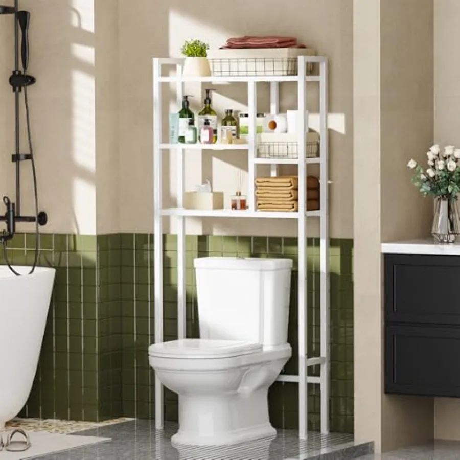 

Over The Toilet Storage Rack, 3-Tier Bathroom Organizer Over Toilet, Wooden Above Toilet Storage Shelf, Space Saver, Freestandi