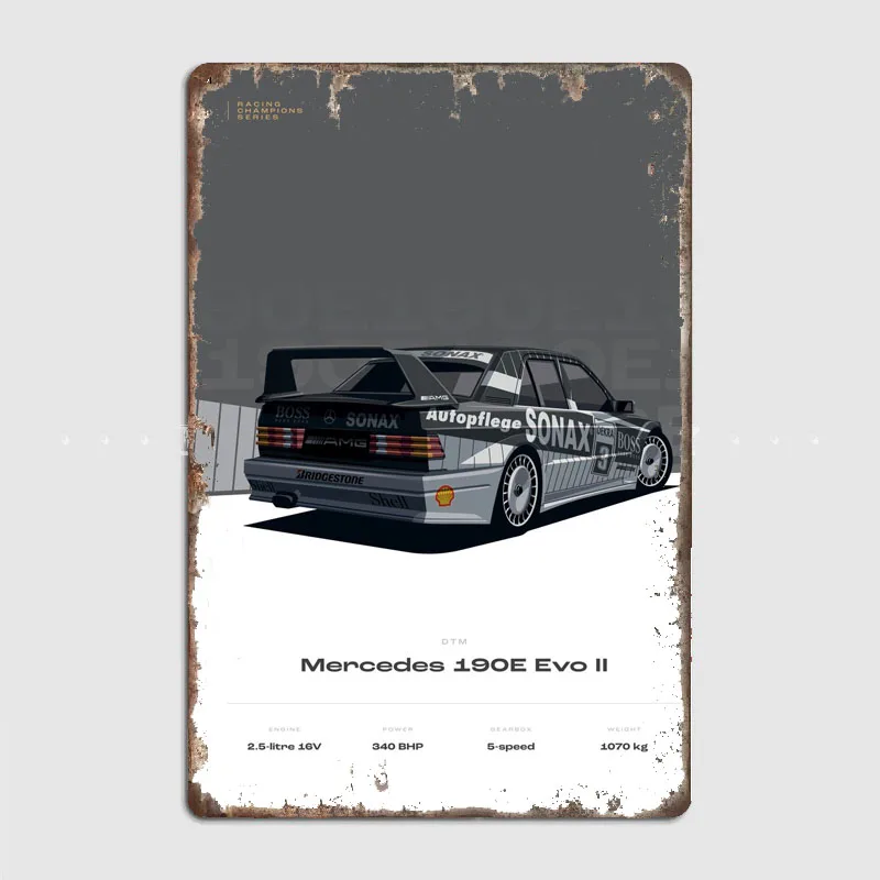 DTM 190E Evo II Champions cars Rally Cars Metal Sign Poster Garage Car Decoration Automobile Club Tin Sign Home Room Decor