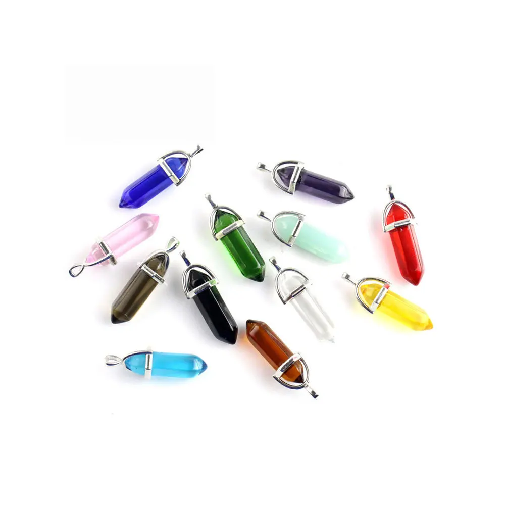 

16Pcs Hexagonal Crystal Pendants Multicolor Smooth Surface DIY Necklace Keychain Charm Supplies Jewelry Making Gift