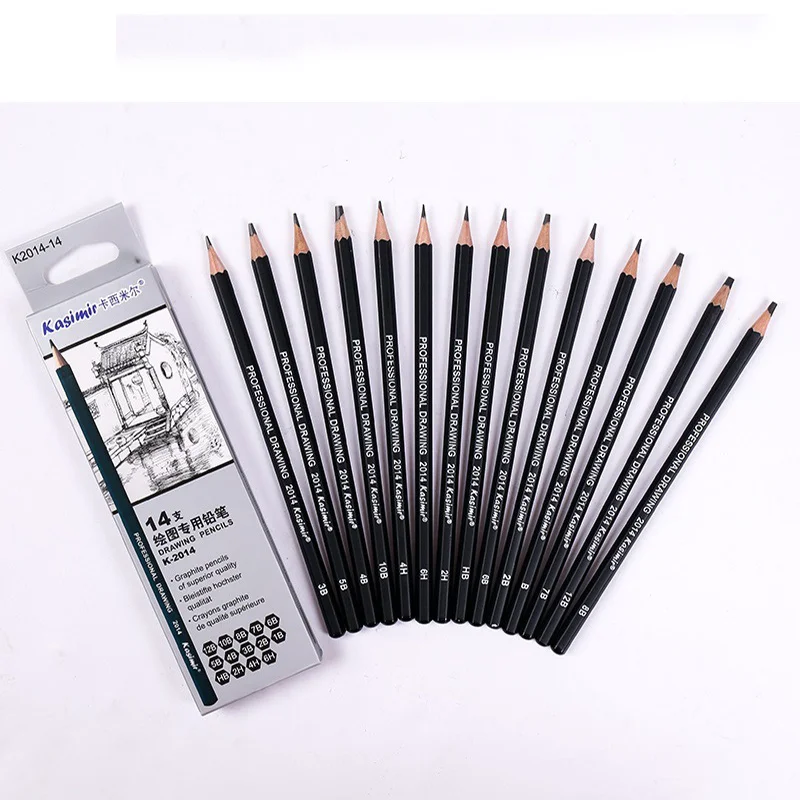 14pcs Professional Wooden Pencils Graphite Drawing Sketching Pencils Office School Supplies 12B 10B 8B 7B 6B 5B 4B 3B 2B 1B HB