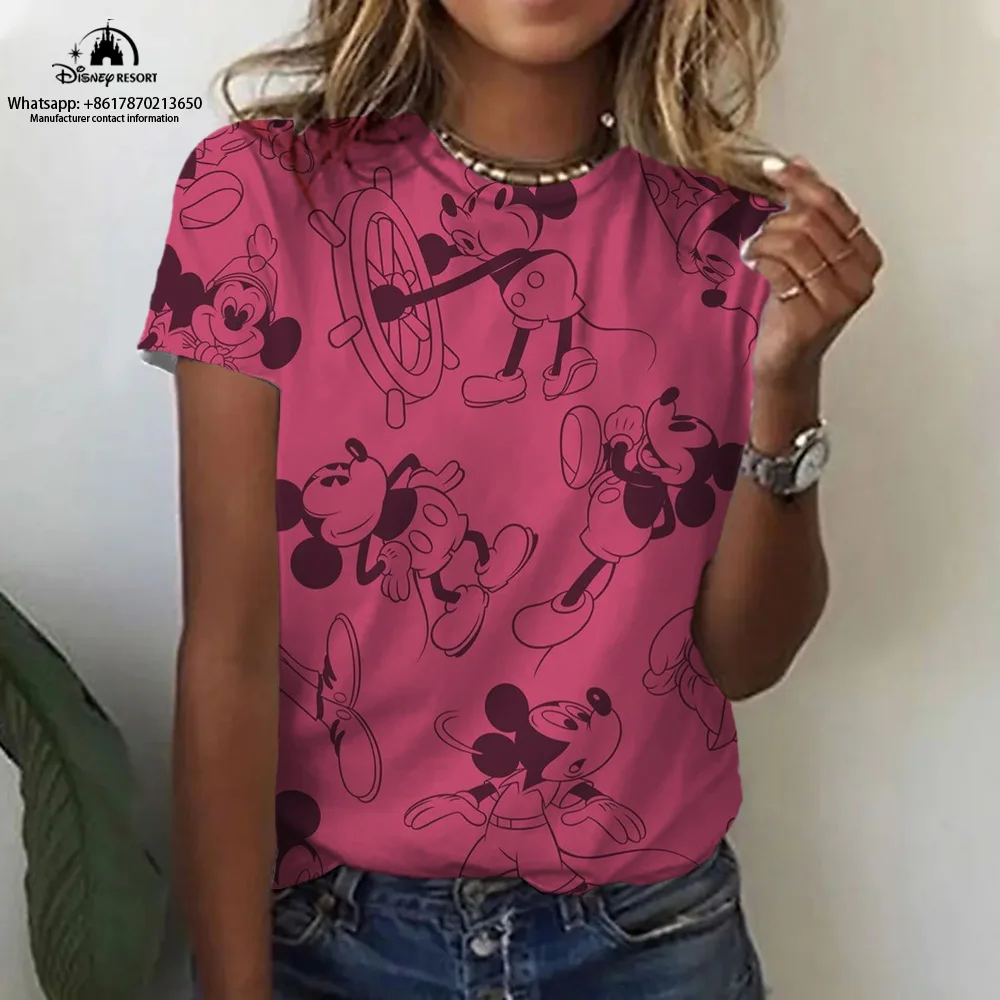 Mickey Minnie Cartoon Muster Frauen Kurzarm T-Shirt Sommerkleid ung Mode Damen Tops niedlichen Kurzarm bedruckten T-Shirt