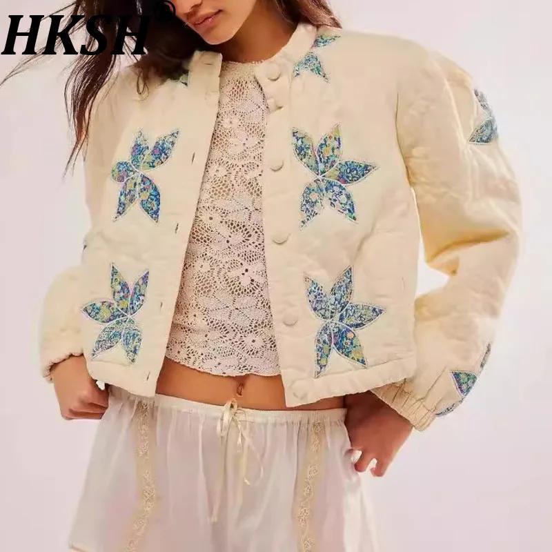 

HKSH Autumn Winter New Women Short Padded Coat Single Breasted Contrast Color Spliced Casual High Street Ins Warm Jacket HK11186