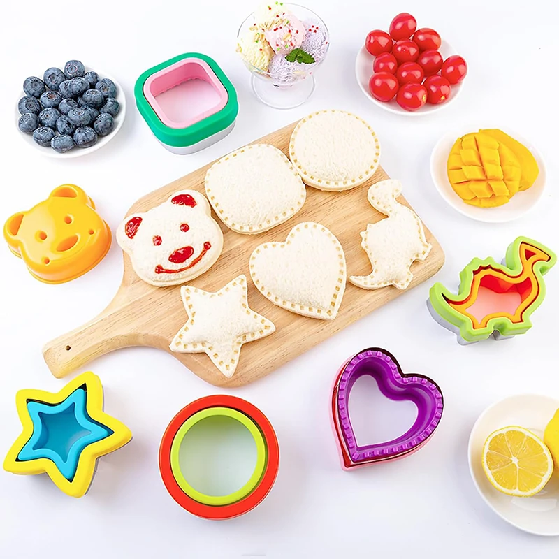 Sandwich Cutter And Sealer Set For Kids Children Food Cookies Bread Toast Maker Mold Fruit Vegetable Cutters Shapes Baking Tools