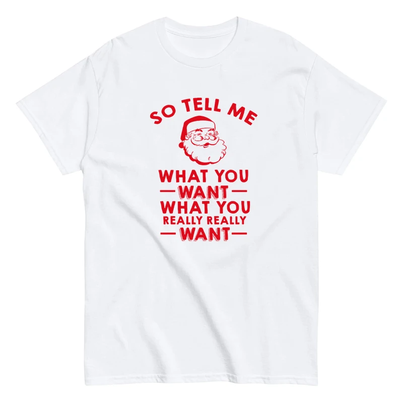 تي شيرت مطبوع مضحك من So Tell Me Santa Claus مقاس كبير للجنسين بأكمام قصيرة ونمط عتيق سترة عيد الميلاد Y2k