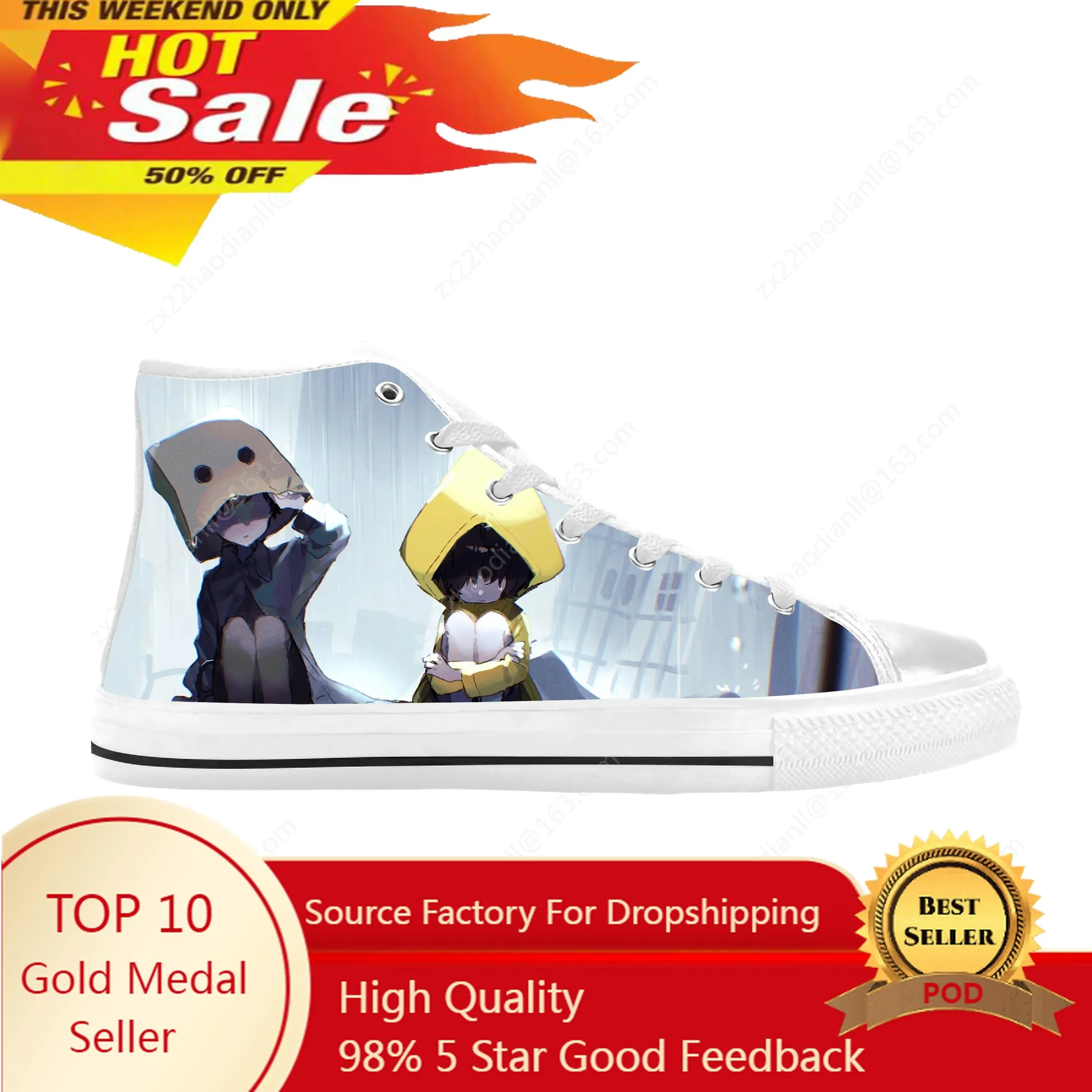 Anime Cartoon Manga Game Little Nightmares Horror Casual Cloth Shoes High Top Comfortable Breathable 3D Print Men Women Sneakers