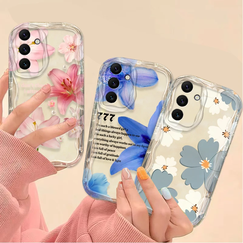 Capa de Telefone com Padrão de Lírios Rosas para Samsung Galaxy A16 A06 A55 A35 A25 A15 A05 A05S A54 A34 A24 A14 A73 A53 A33 A23 A52