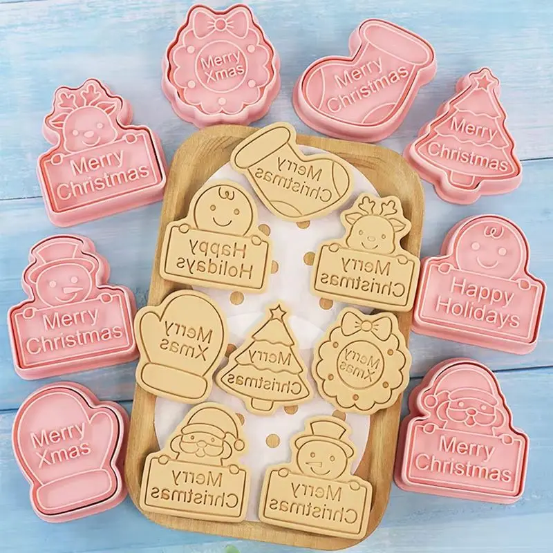 8 יח'\סט עוגיה נושא חג המולד תבניות סנטה claus elk איש שלג gingerbread גבר דפוס גבר ביסקוויט חותך עוגות מסיבה קישוט ציוד