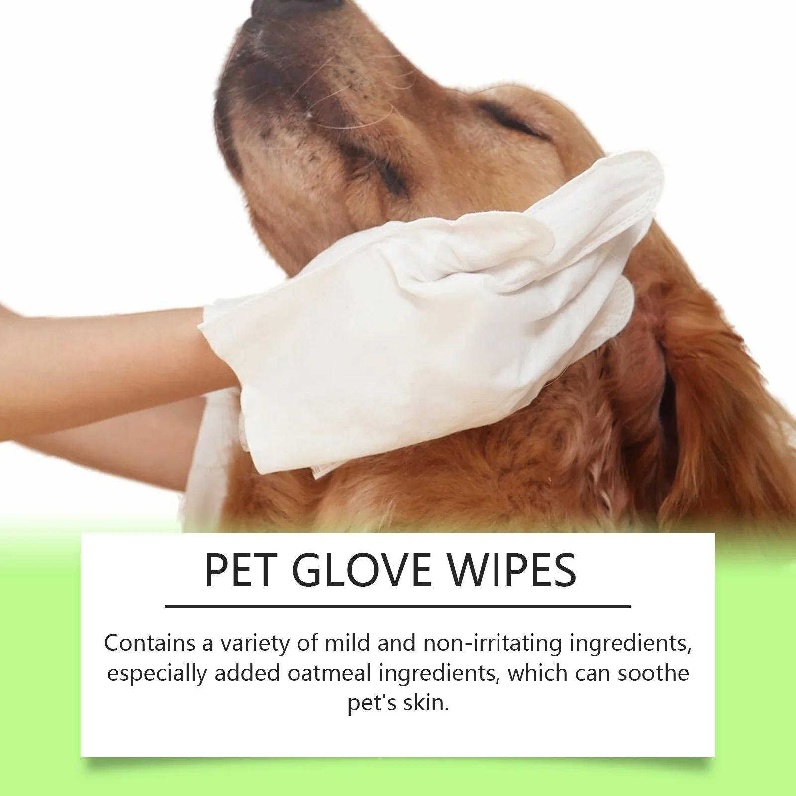 Pet glove wet wipes for dogs and cats, hypoallergenic, single-use, no rinsing required, 5-piece pack.