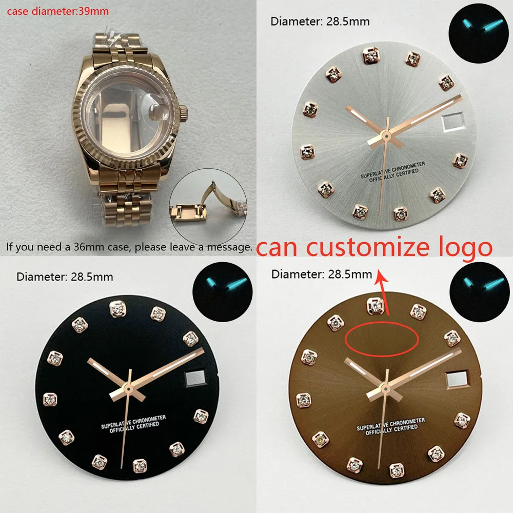 Tarcza NH35 28,5 mm oliwkowa z efektem \"sunburst\", koperta zegarka Day-Just do mechanizmu automatycznego NH35, akcesoria do zegarków, możliwość personalizacji logo.