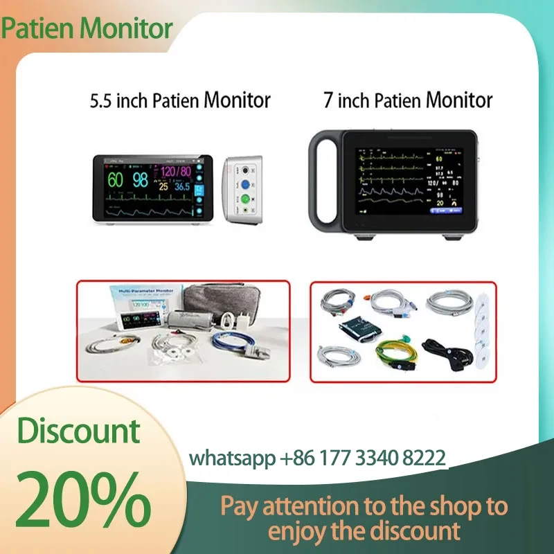 5.5/7 inch Human/Vet  use portable 6-parameter Neonatal/adult patient  monitor ECG/NIBP/PR/SPO2/RESP/TEMP vital signs monitor