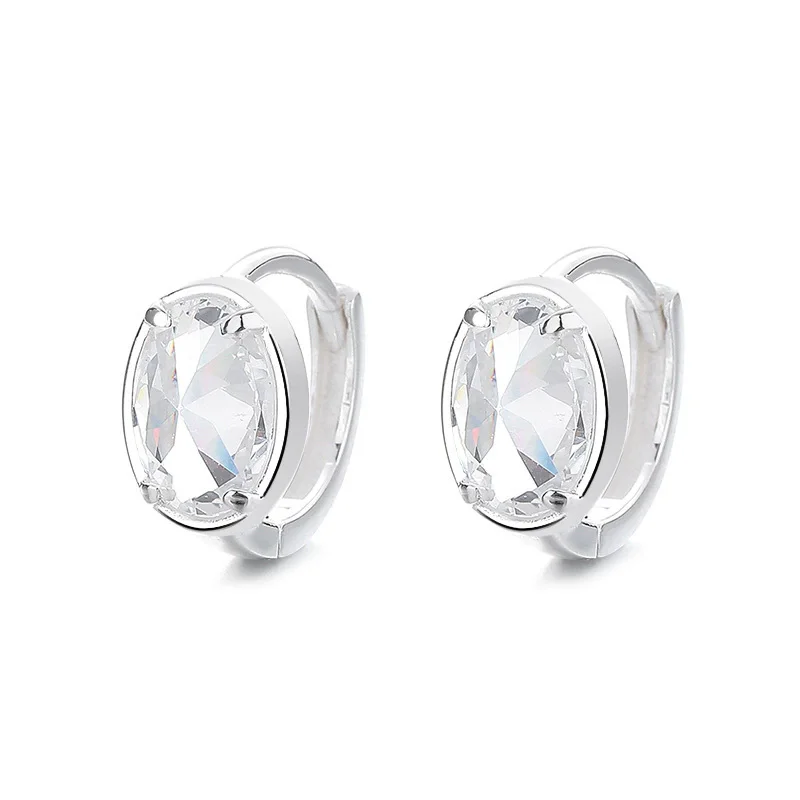 

S925 sterling silver women's earrings oval zircon European and American popular fashion jewelry party accessories