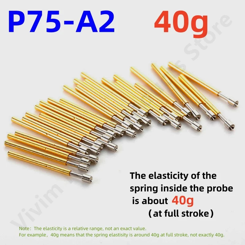 20/100PCS P75-A2 Spring Test Probe Pogo Pin P75-A 1.30mm Cup Tip Head Nickel Plated 1.02mm PCB Test Tool Pogo Pin 17.0mm 40g
