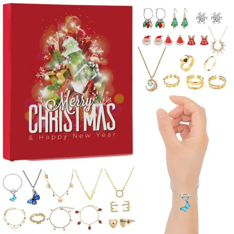 24 Countdown Calendar Advent Surprise Blind Box Christmas Charm Bracelet Set DIY Ornaments Christmas Gifts For Kids Teens