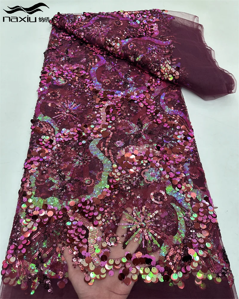 

Madison High-End Luxury Elegant France Lace Fabric Nigerian Sequins Mesh Lace Fabric For Wedding Dress