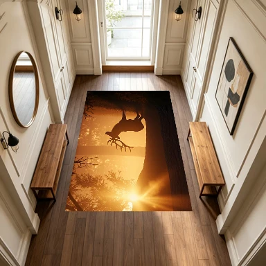 Deer Silhouette Sunset Forest Carpet Flooring Nature Scenery Large Area Rug for Home Decoration view 4
