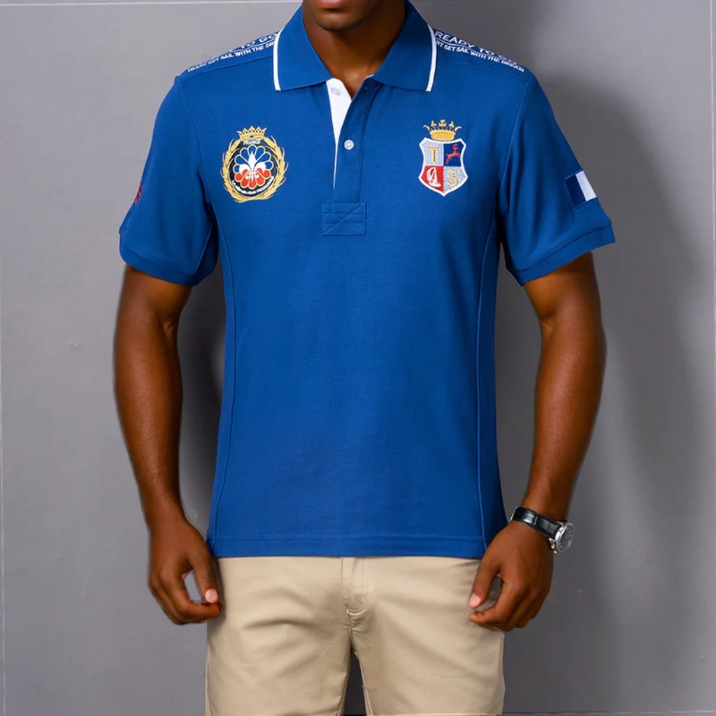 

New Men's Polo Shirt Summer Great Quality Short-sleeved Embroidery Blue Loose Sports Golf Collar T-shirts
