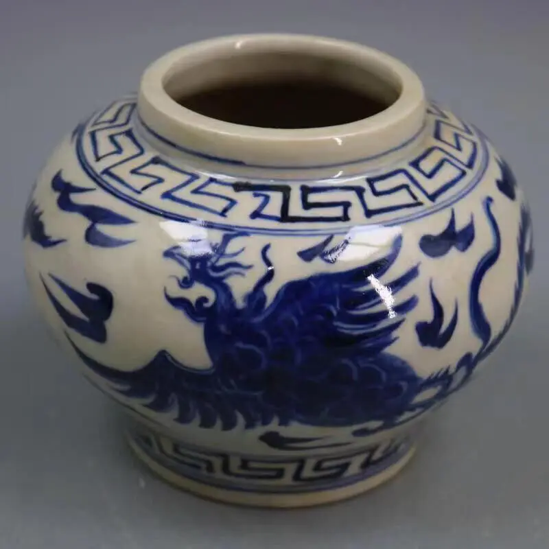 Chinese blue and white porcelain dragon and phoenix patterned jar Pot