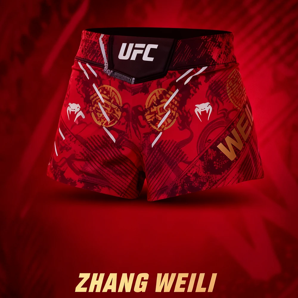 UFC 322 Pantaloncini da notte da combattimento Weili Zhang non rivali da pantaloncini da boxe Pantaloncini sportivi da uomo oversize traspiranti ad asciugatura rapida
